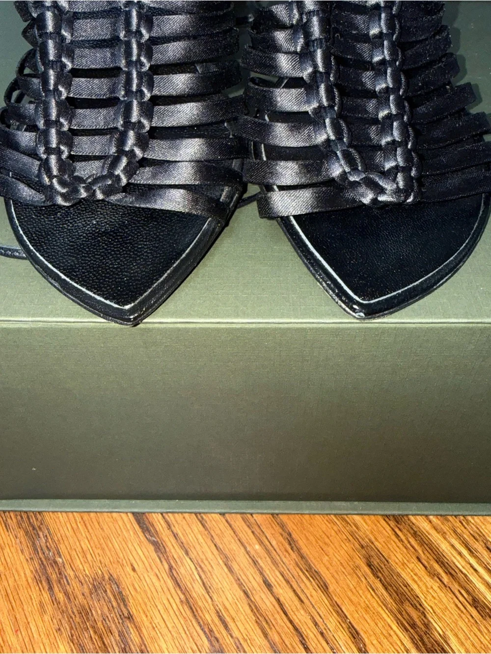 Vintage Robert Clergerie Black Strappy Lace-Up Heeled Sandals
